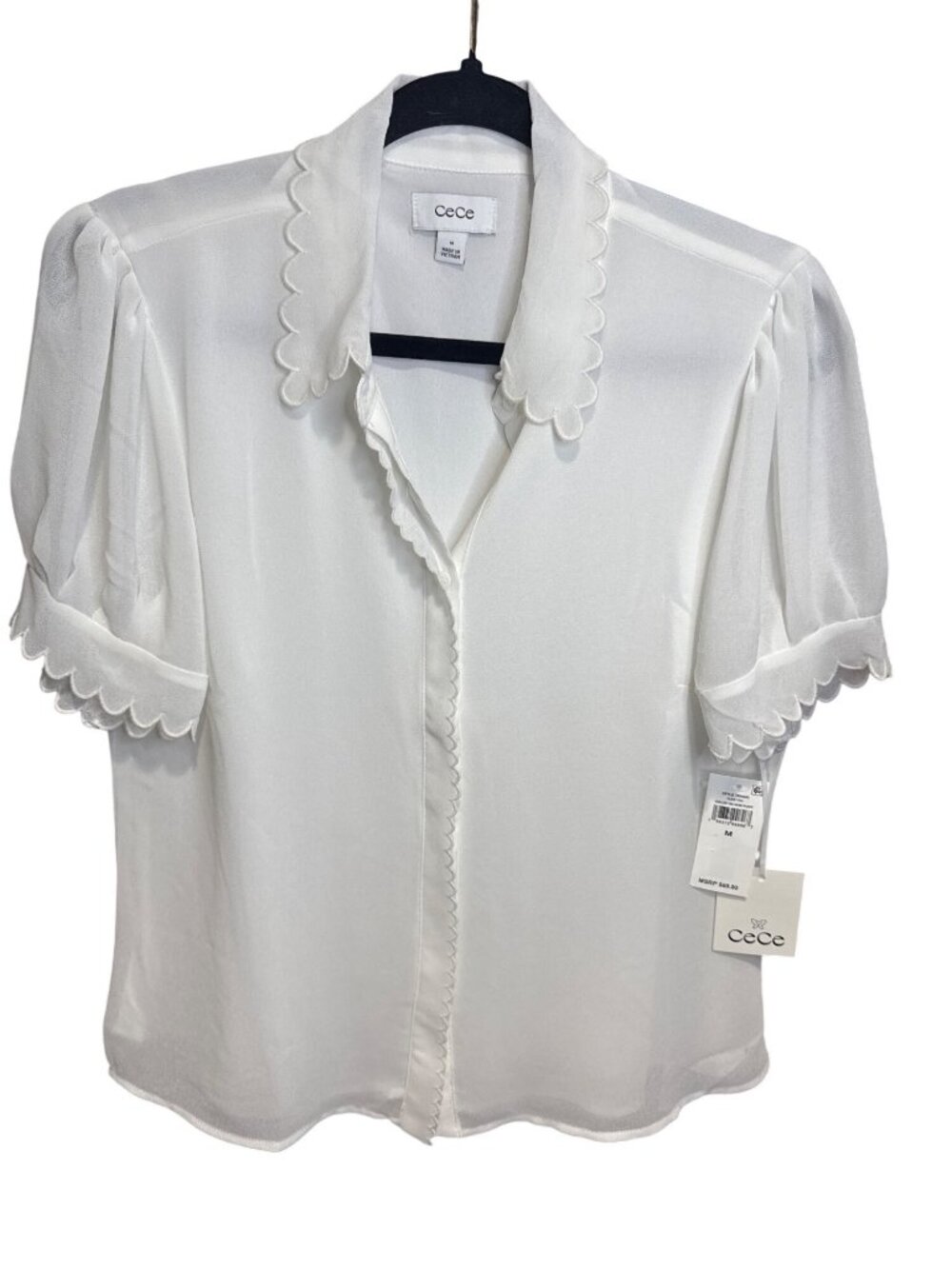 NWT CeCe Ivory Scalloped Short Sleeve Blouse Size Med MSRP $69 - Picture 6 of 6
